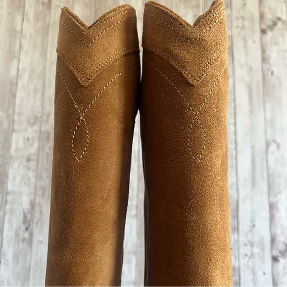 Frye Sacha At The Knee Suede Heeled Boots New Western Pointed Toe 6 - Picture 5 of 8